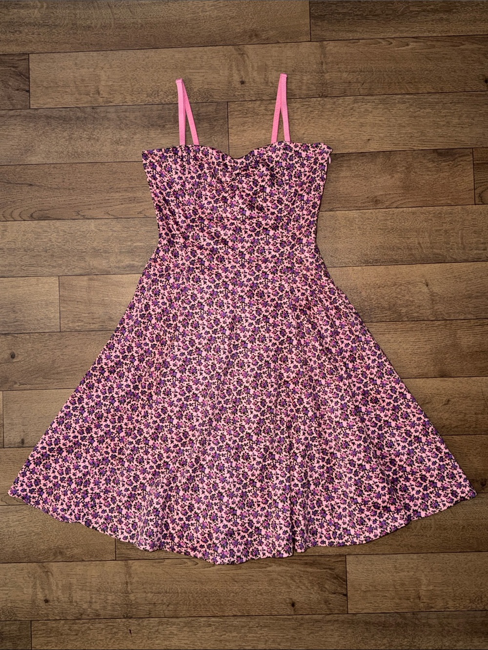 Vintage Betsey Johnson Size 6 Calico Floral Corset Tie Back Coquette Dress USA